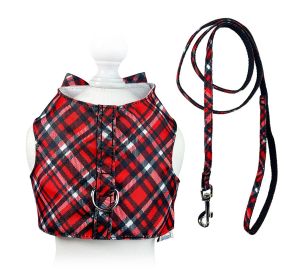 Red Plaid Harness Vest with Matching Leash - L