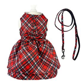 Red Plaid Harness Dress with Matching Leash - S