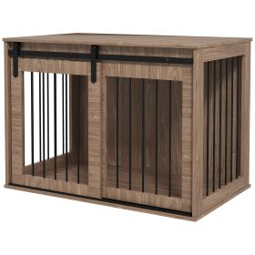 PawHut Large Dog Cage 39x23x27 2-In-1 Crate & End Table Furniture Indoor Walnut Brown