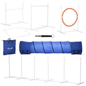 PawHut 8pcs Dog Agility Training Equipment Obstacle Course with Adjustable Jump Ring Weave Poles Square Pause Box Whistle