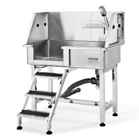 VEVOR 34" Pet Dog Bathing Station w/Ramp, Professional Stainless Steel Dog Grooming Tub w/ Storage Drawer, Faucet,Rich Accessory