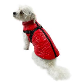 Water Resistant Puffy Vest with Built-In Harness - Red - S